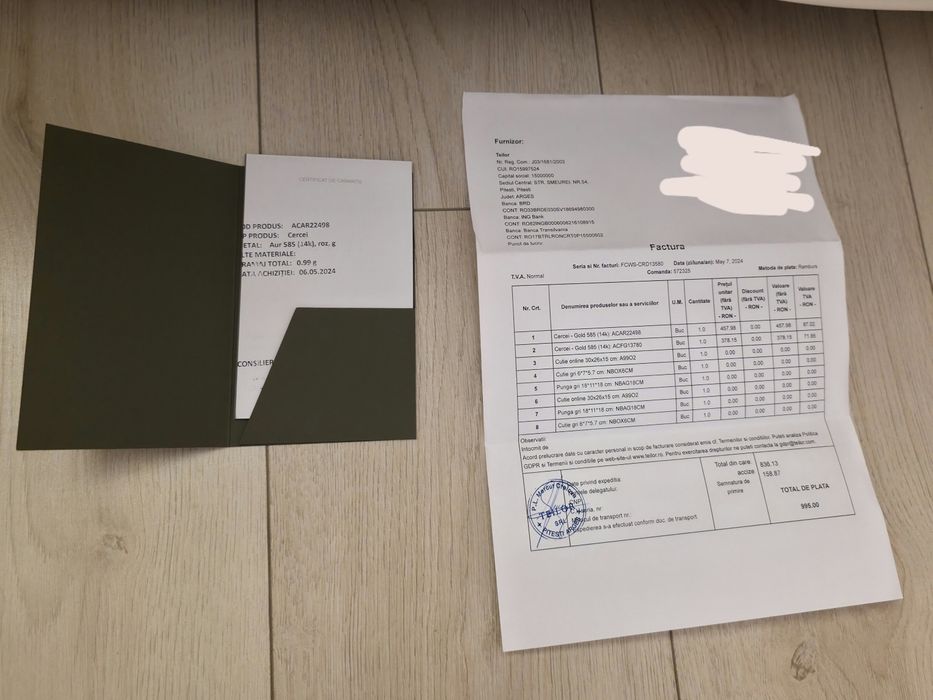 Cercei Teilor 14 K aur roz-ambalaj complet