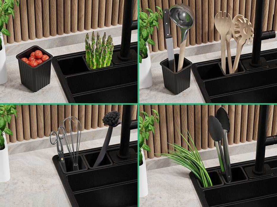 Черна кухненска гранитна мивка Ню Йорк 50 Multispace 480 x 530 мм