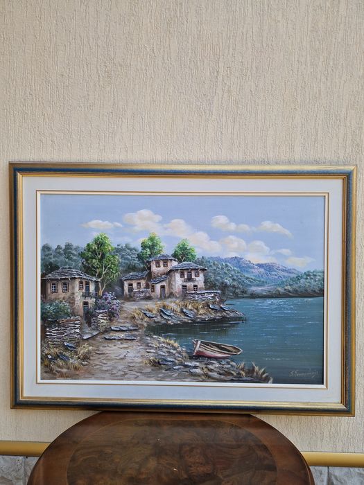 Превъзходна красива антикварна картина масло върху платно