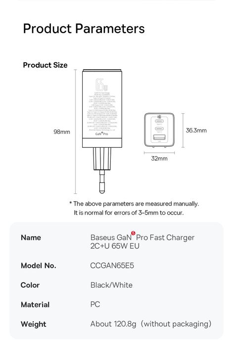 Baseus Gan5 Pro Fast Charger 65W бързо зарядно