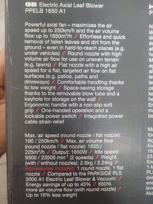 Suflanta de frunze Parkside Performance pe fir