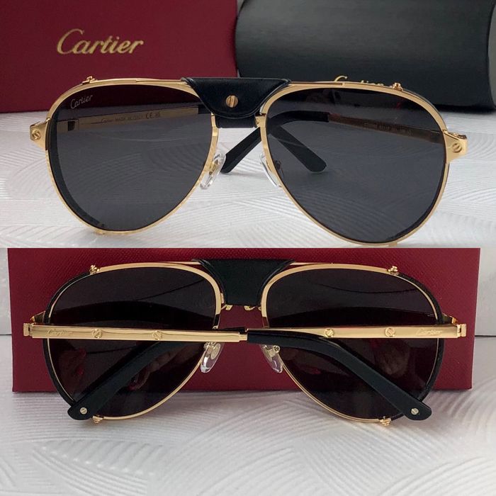 Мъжки слънчеви очила авиатор с кожа 3 цвята златни сребърни