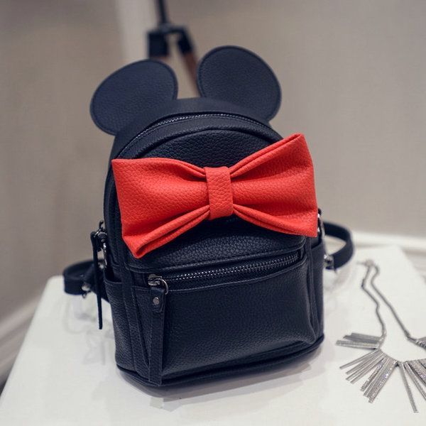 дамска раница кожена мики маус с червена сладурска панделка ново чанта