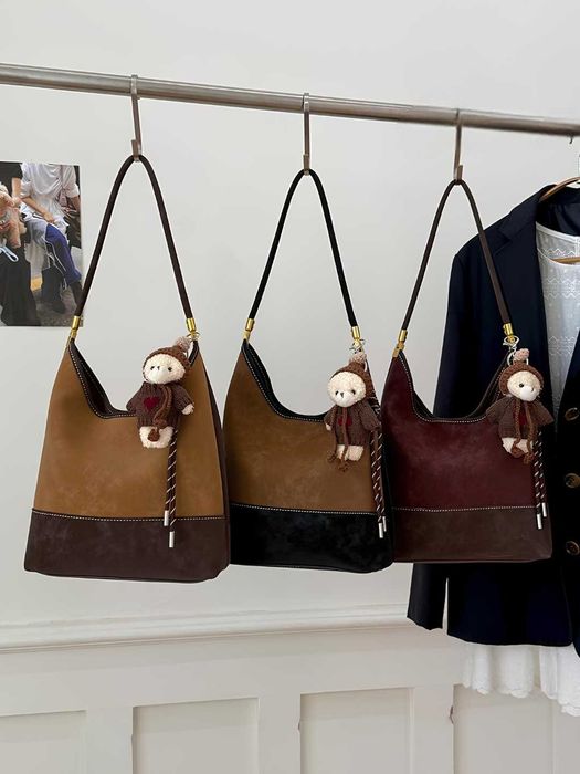 Сумка шоппер 2 в 1 женская, хобо на плечо, замшевая, повседневная