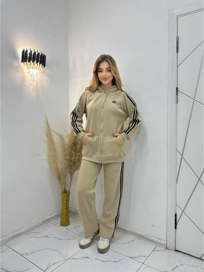 Qizlar va ayollar uchun issiq sport kiyimi, shim bilan xudi.