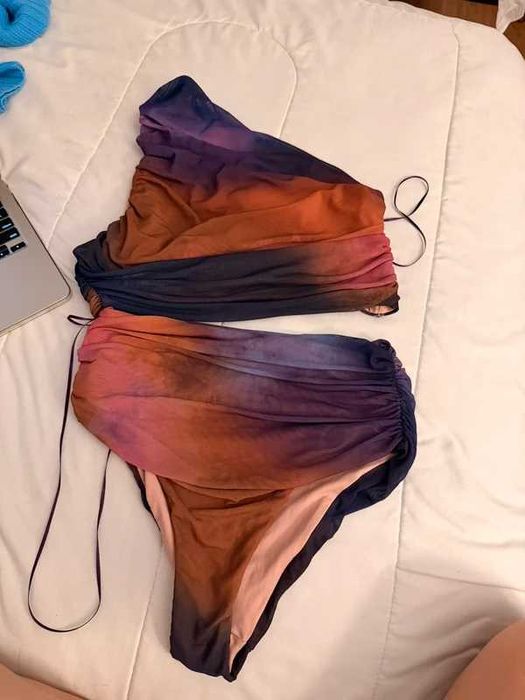 Zara costum de baie intreg decupat la talie pastel ombre mov bej portocaliu