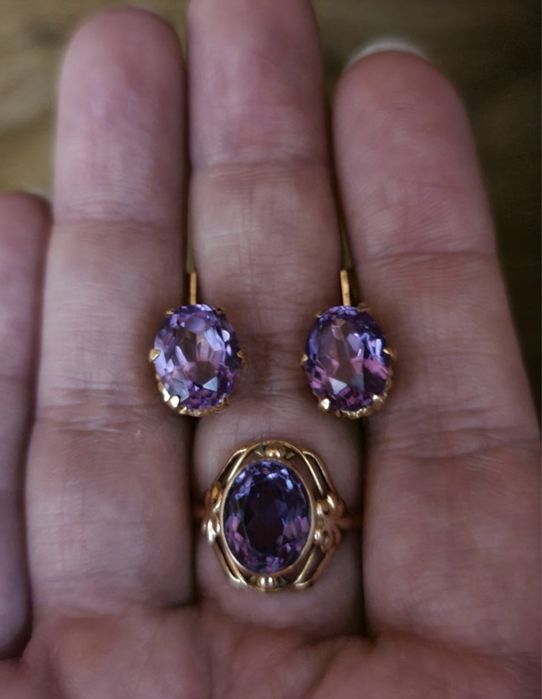 Золотой набор 583 пробы с александритом