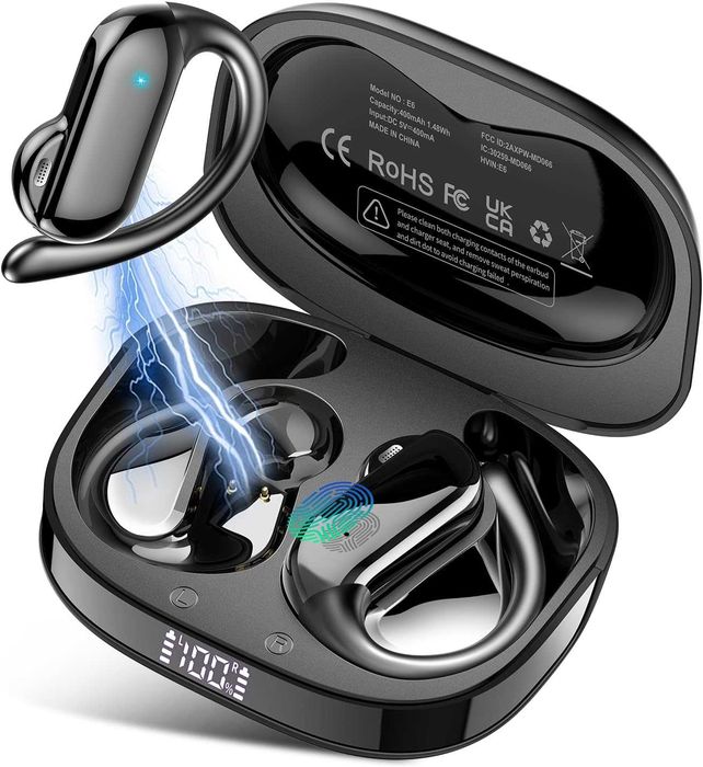 Безжични Bluetooth 5.4 слушалки с отворени уши и кукички за уши, 32H HiFi стерео слушалки