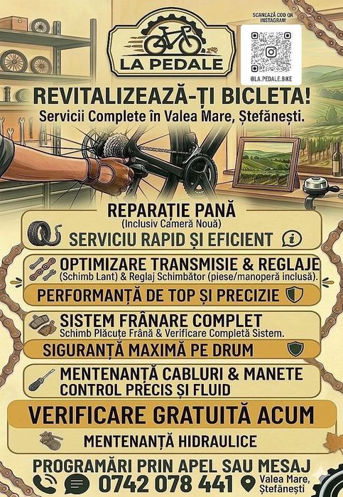 Repar biciclete ieftin in zona Ştefănești (Valea Mare)