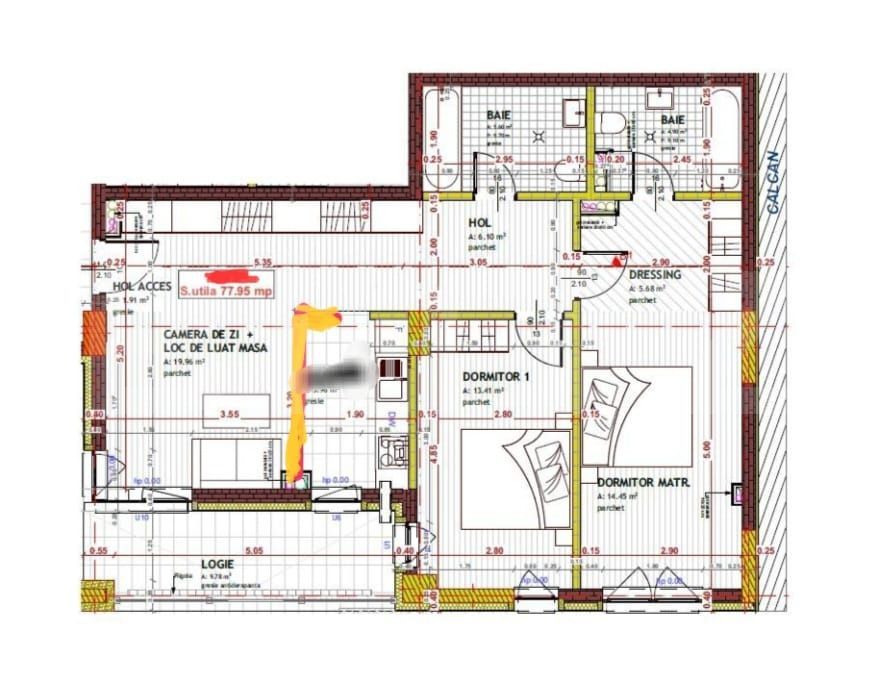 Apartament cu 4 camere, semifinisat, 79 mp utili, 2 bai, parcare, zona