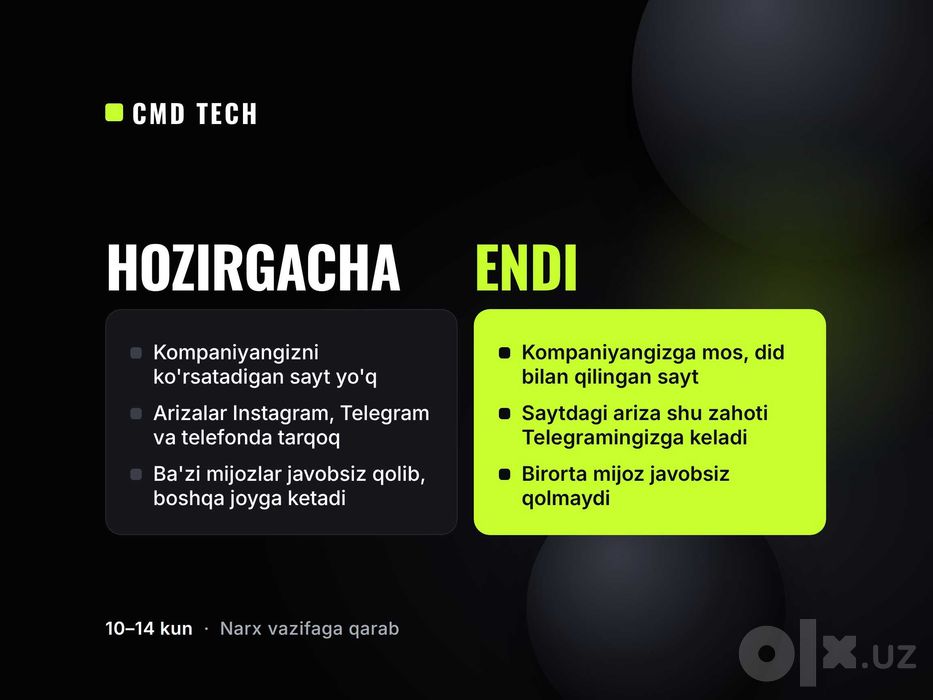 Kompaniya uchun professional sayt va Telegram bot yaratish — 10 kunda