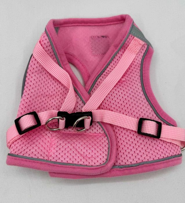 Set ham si lesa pentru caini, vesta reflectorizanta ajustabila, roz,L