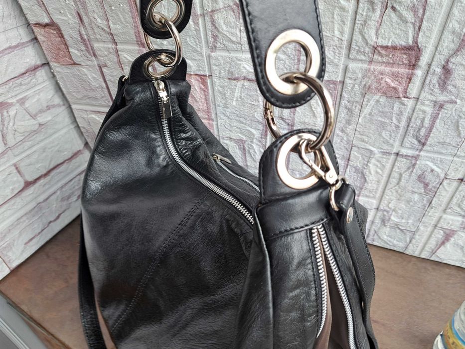 дамска чанта,черна кожена торба-естествена кожа
