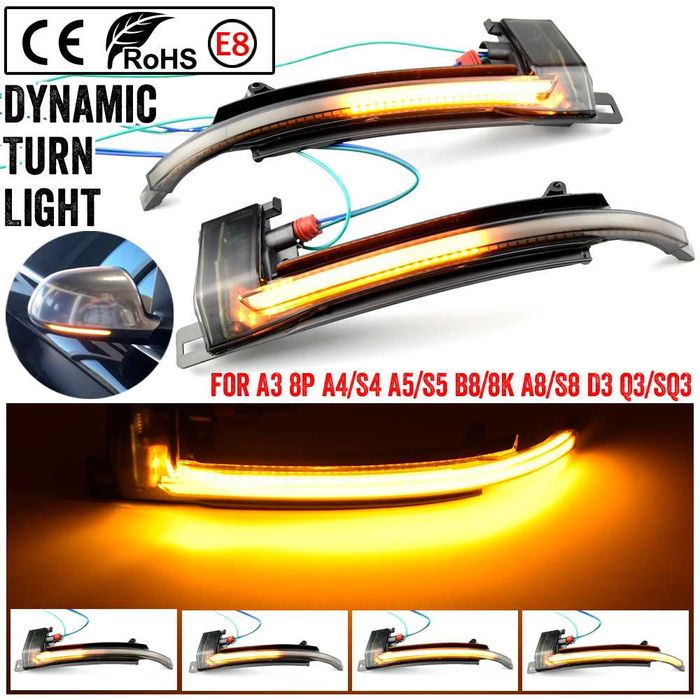 Динамични LED мигачи за огледала Audi – B8/B8.5, A3 A4 A5 Q3 A6 A8