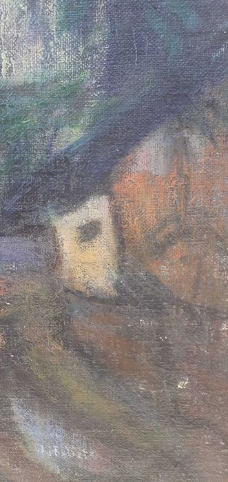 Tablou vechi - peisaj cu casa - semnat Hollosy