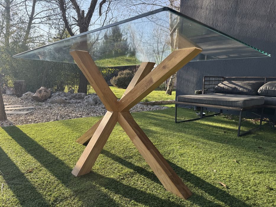 Трапезна маса JYSK AGERBY (90x190) – Стъкло и Дъб