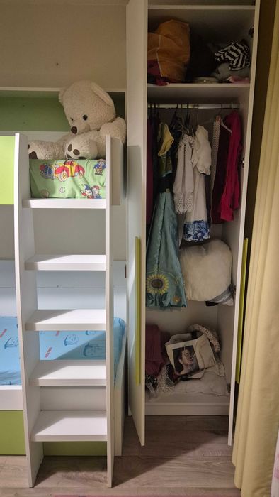 Dormitor complet copii, paturi supraetajate, saltele incluse