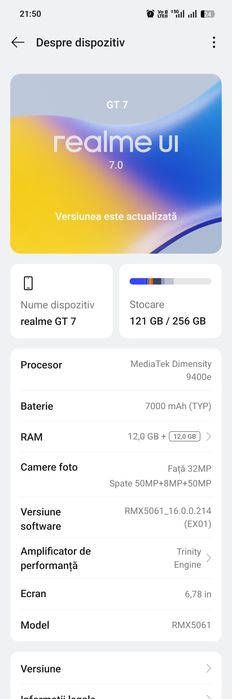 Realme GT 7 | 12GB RAM / 256GB | Baterie 7000mAh Sănătate 99% Garantie