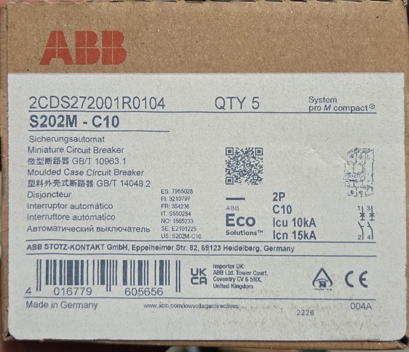 Нови Автоматични Прекъсвачи ABB S202M (2P) и S201M (1P) - 10kA (Чисто нови в кутии)