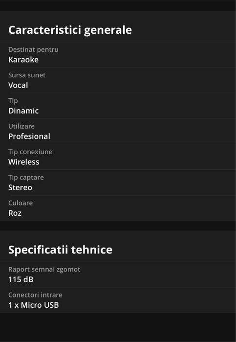 Microfon wireless roz cu sistem karaoke