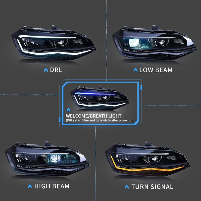VW Polo MK6 2016-21 фарове с LED дневни светлини и динамични мигачи