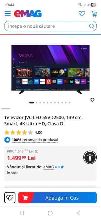 Vand Televizor JVC LED 4k, 139 cm, ultra hd , smart