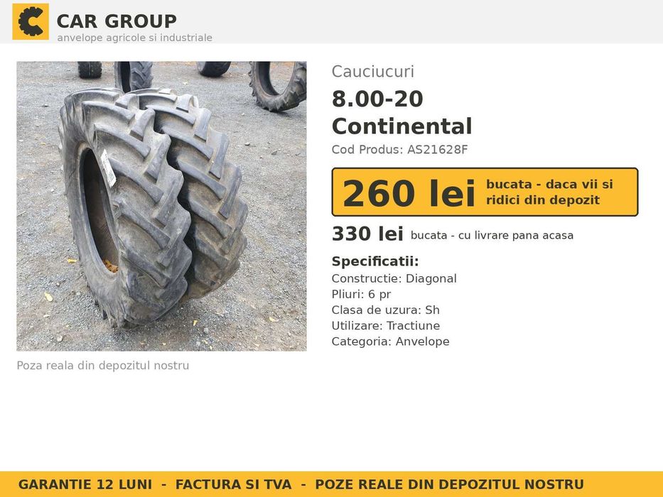 Cauciucuri Anvelope 8.00-20 8.00R20 Continental Tractor SH FACTURA TVA