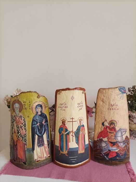 Икони (върху турска керемида) -Арх.Михаил Дева Мария, св. Киприян