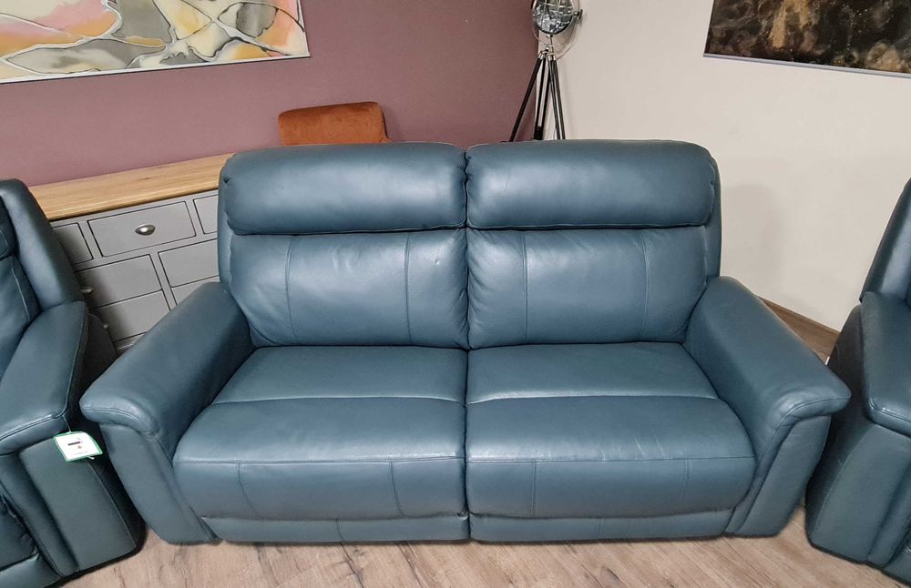 Тюркоазено син кожен комплект - диван тройка и два фотьойла La-z-boy