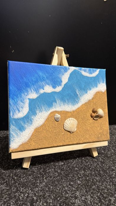 Tablou decorativ handmade – pictură acrilică cu scoici naturale