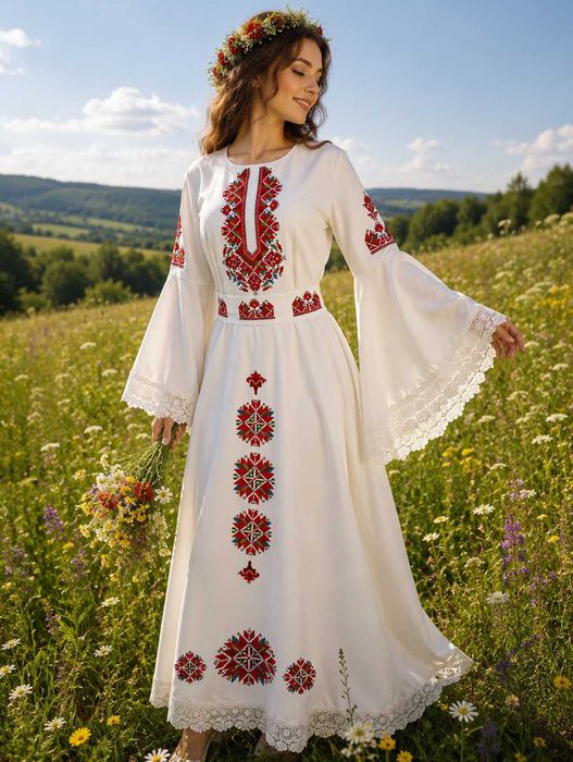 Рокля с бродирана шевица/бродерия