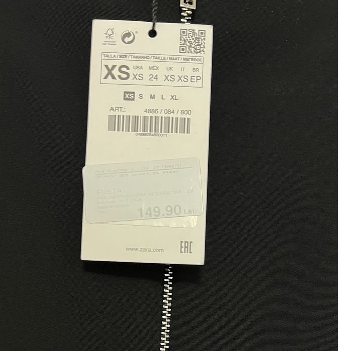 Fusta noua, neagra, midi, Zara, XS