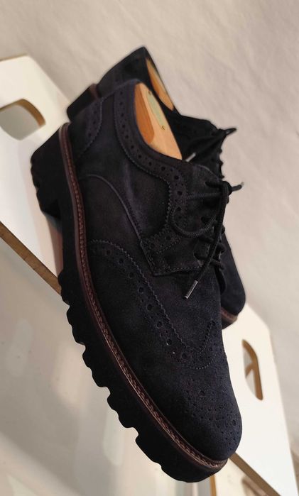 Pantofi derby 40.5 41 brogue GABOR piele naturala moale albastru