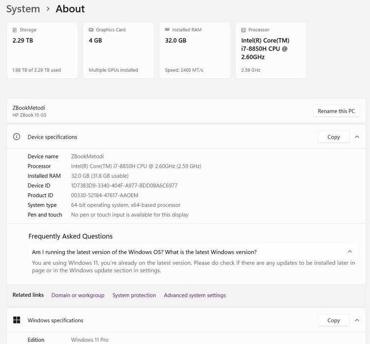 HP Zbook G5 WorkStation