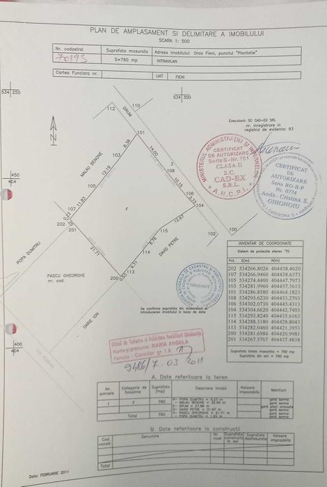 Teren intravilan pentru casa Fieni 760 mp