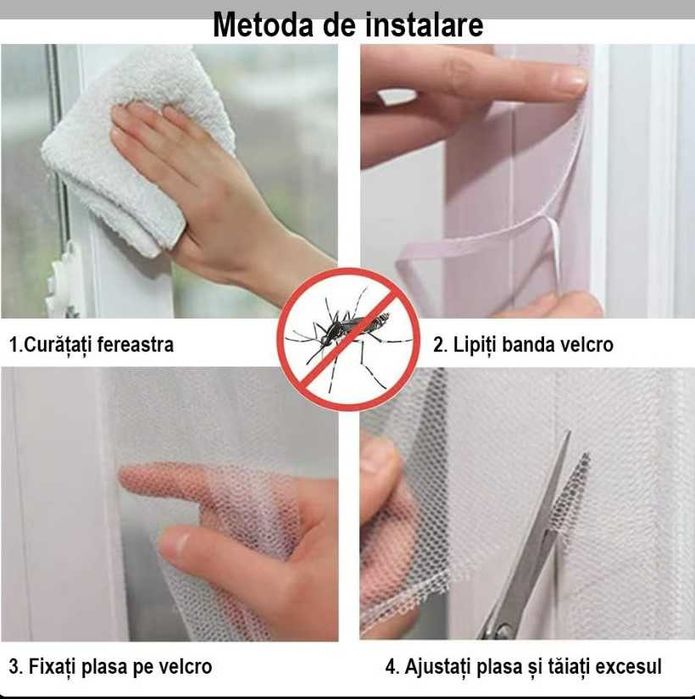 Plasa anti-insecte/tantari pentru ferestre 2 bucati, autoadeziva si detasabila, 150 x 180 cm, Alb