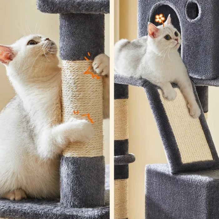 Драскалка за котки Dark Gray 206 см – XXL катерушка с къщички, хамаци и платформи!