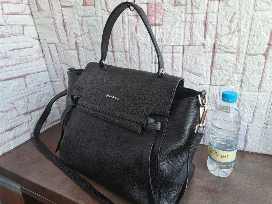 дамска чанта,Gino Rossi,черна кожена чанта-естествена кожа
