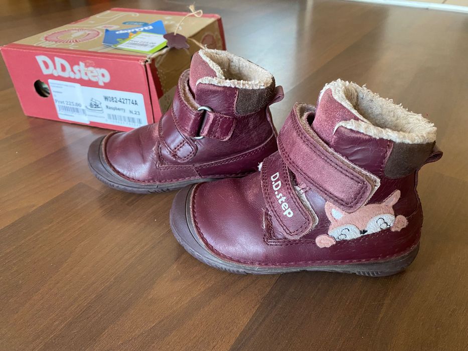 D.D.Step ghete fete îmblănite Raspberry, cu vulpe, mărime 23 (interior 14,5 cm)