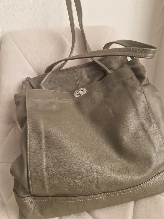 Сумка cерая кожаная