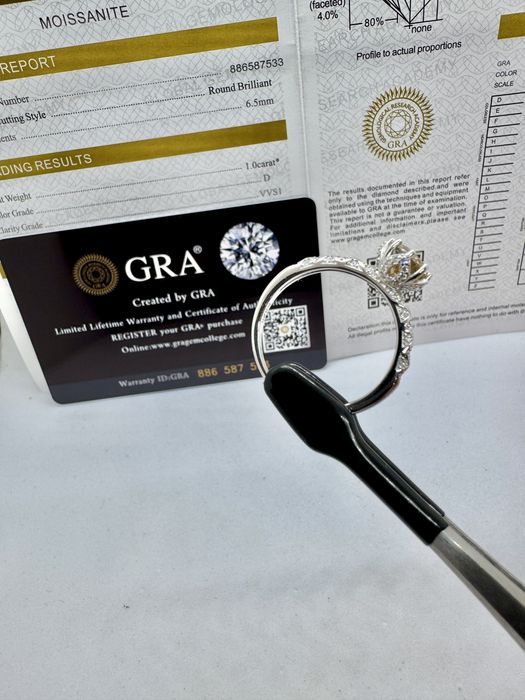 Сребърен пръстен с мойсанит (Диамант) 1 карат