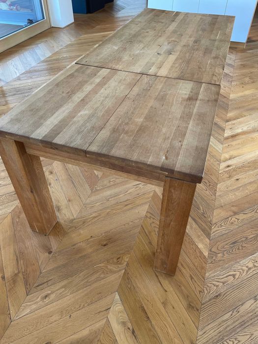 Masă dining stejar masiv extensibilă 160→240 cm – stare bună