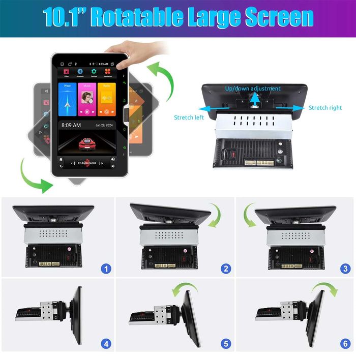 10” 1-DIN мултимедия с Android 14 с 64GB ROM, RAM 4GB