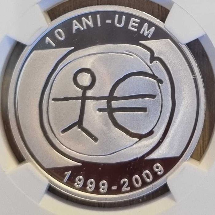 Moneda BNR 10 lei argint Uniunea Economica Euro gradata NGC PF 69