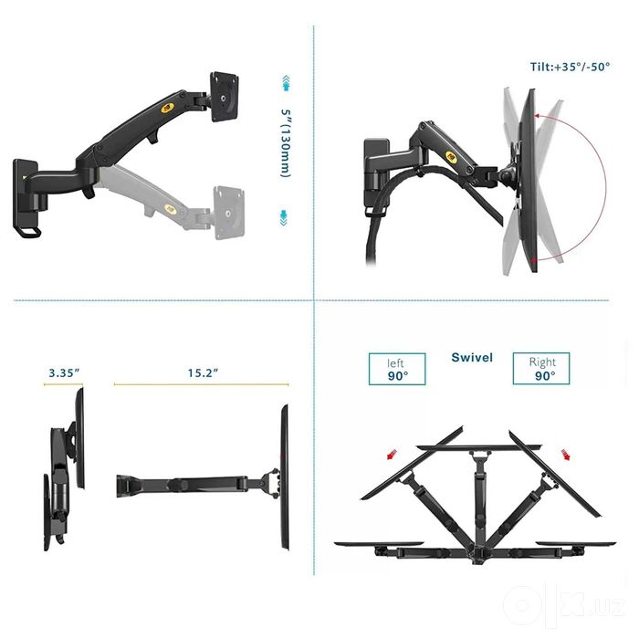 Кронштейн NB F150 Ergonomic  (17-35, 3-12кг, газлифт) на стену