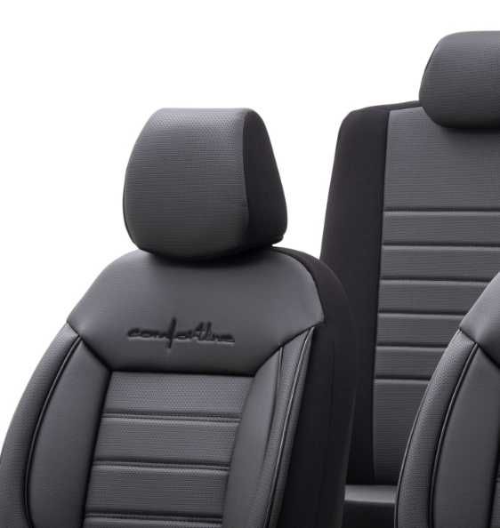 Луксозна тапицерия OTOM текстил с еко кожа COMFORT LINE Design – Черна с черен шев