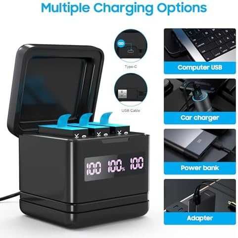 Нов Комплект батерии и зарядно с Micro SD четец за GoPro Hero 9–12