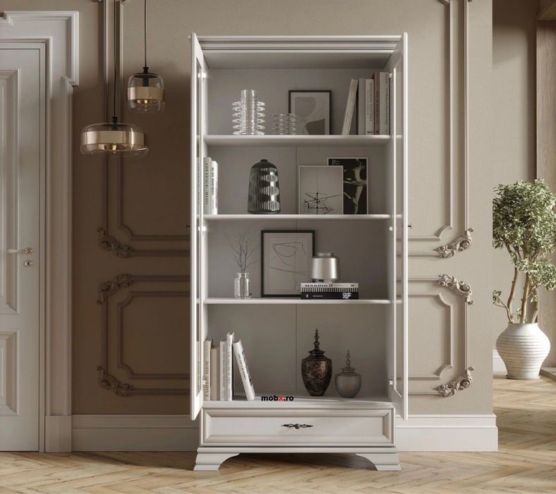 Vitrina alba mdf cu doua usi