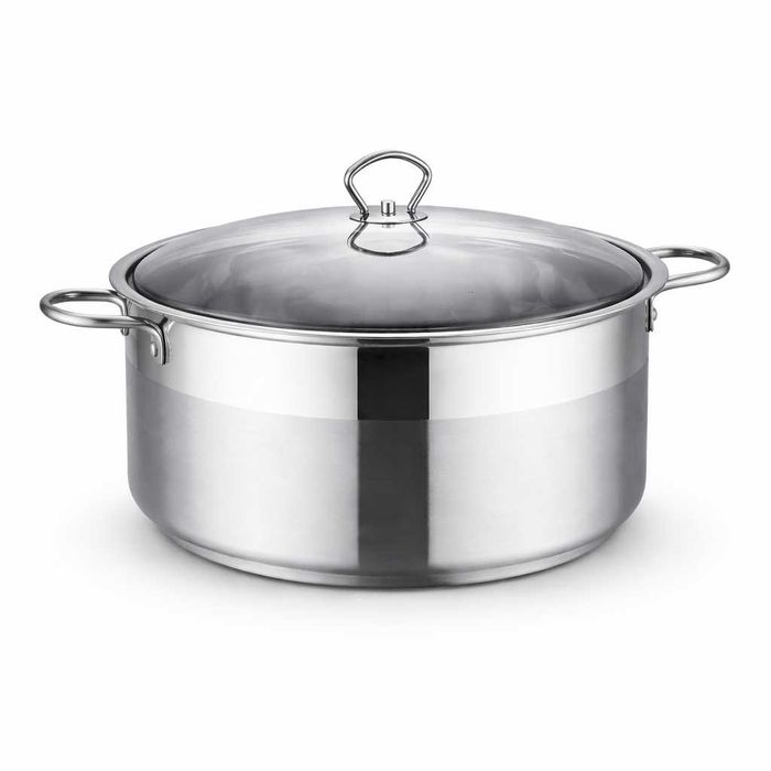 Cratita inox Royalty Line 10L cu capac din sticla 36x14 cm