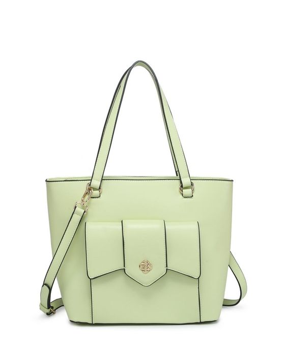 Кожена чанта за рамо с две дръжки външен джоб  капак регулируема през